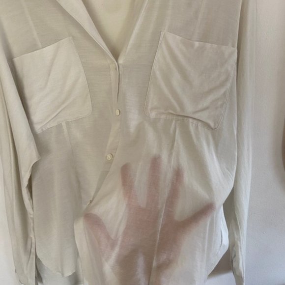 James Perse semi-sheer silk blend boxy relaxed fit oversized button down blouse - Picture 13 of 15